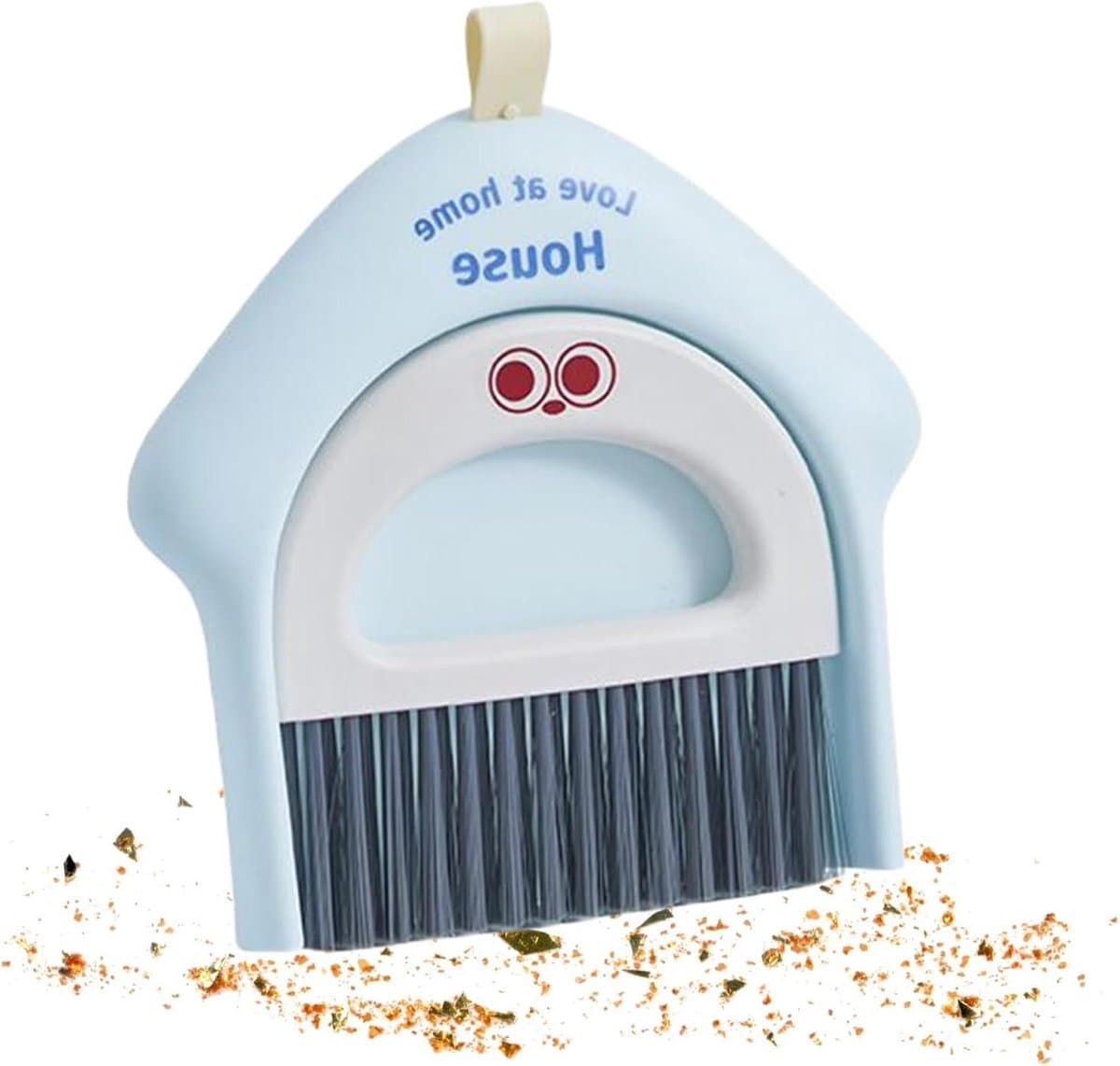 Stofpan met Bezem - Mini Schoonmaakset - Bureau Reinigen - Staat Rechtop - 18.5 x 17 cm - Blauw — afbeelding 1