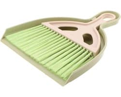 Mini Bureau Bezem - Stofblik Set - Tafel Schoonmaken - Geruisloze Reiniging - 18.5 cm - Groen
