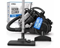 Strex Stofzuiger Zonder Zak - Zakloze Stofzuiger 700W - HEPA Filter - 2.5L Stofreservoir - Inclusief 4 opzetstukken - Extra Lang Snoer