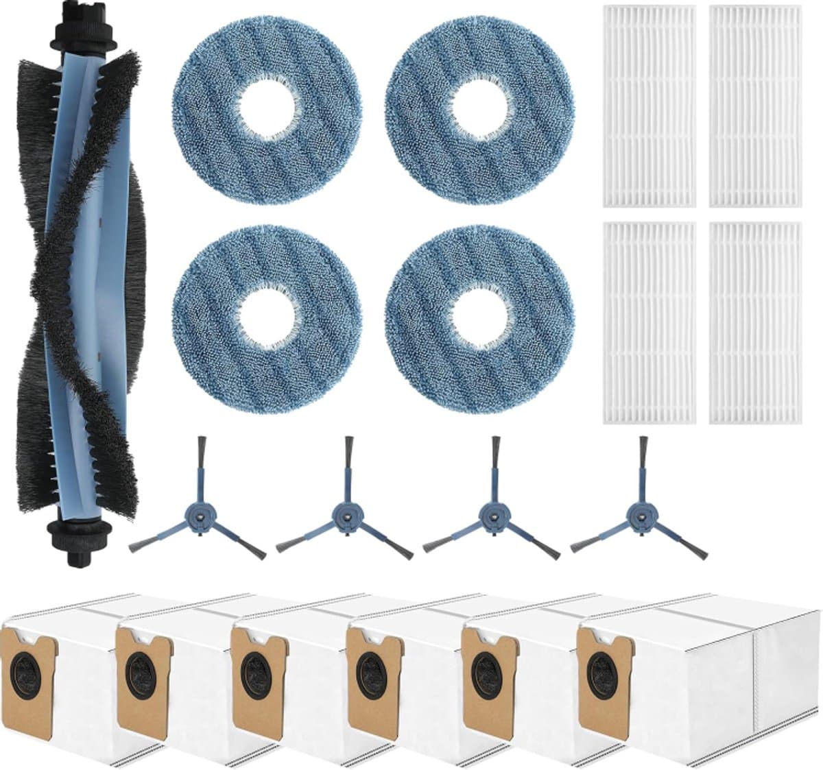 19 stuks Accessoires Kit Vervanging geschikt voor Eufy Omni C20 Stofzuiger - 1 Hoofdborstel, 4 Mop Doek Pads, 4 Zijborstels, 4 HEPA-filters, 6 Vervangende Stofzakken — afbeelding 1