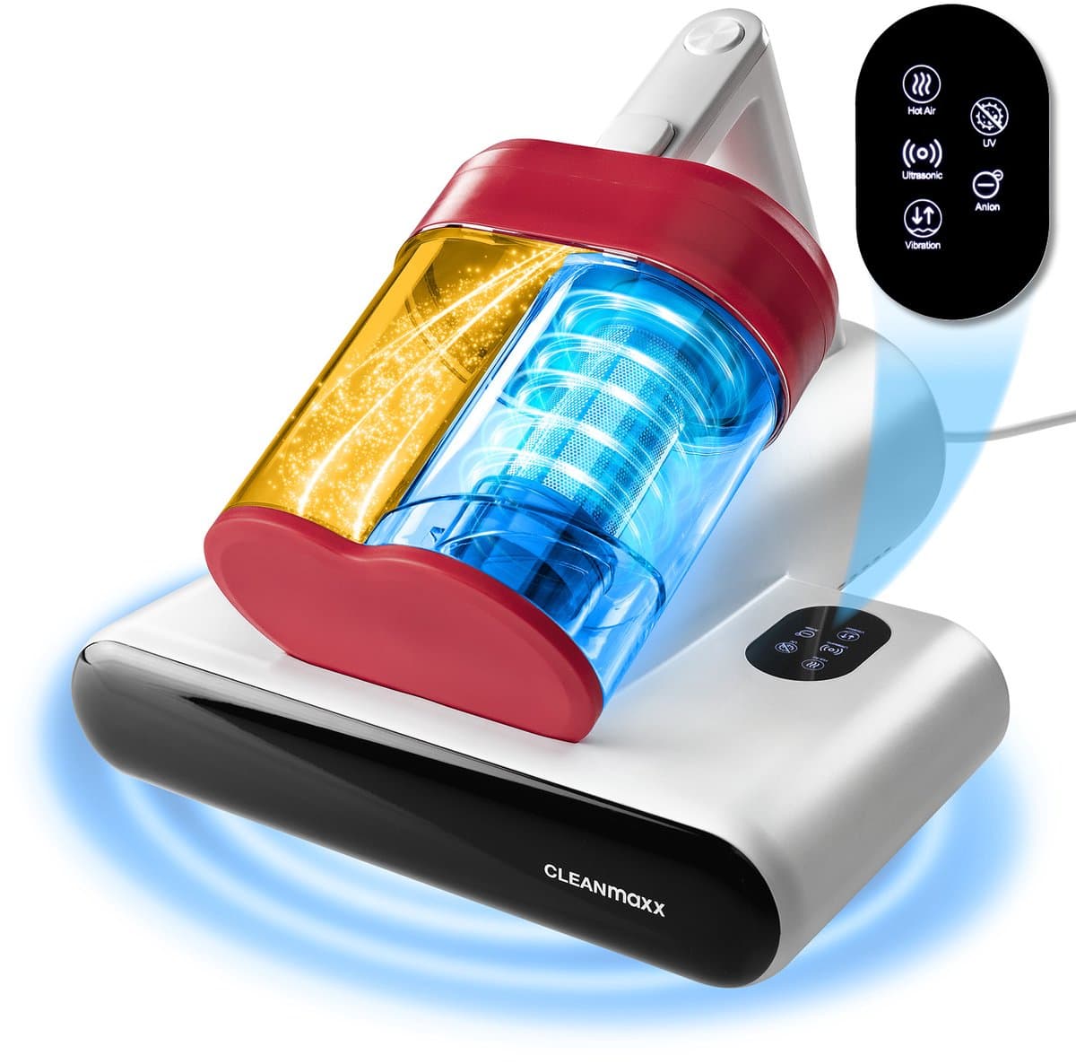 CLEANmaxx mijtzuiger voor matrassen met UV-C-licht, rotatie | Matrasreiniger met HEPA-filter, verwijdert 99,9% van alle mijten | Matraszuiger met ultrasoon geluid, warmte en trillingen — afbeelding 1