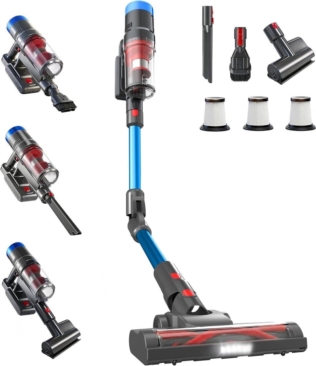 Draadloze steelstofzuiger - Krachtige reiniger - Huis schoonmaken - HEPA-filtratie x3 - 60 minuten looptijd - Blauw — afbeelding 1