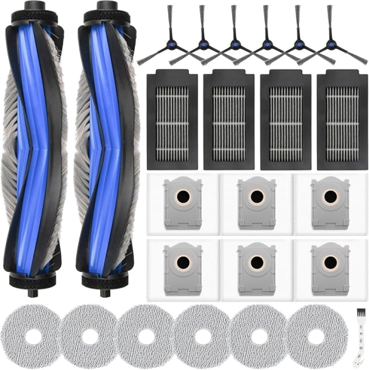 25-delige accessoireset voor Ecovacs Deebot T50 Pro Omni/T50 Omni/T50 Pro Omni Gen2 robotstofzuiger, met 2 hoofdborstels, 4 filters, 6 zijborstels, 6 stofzakken, 6 dweilpads, 1 reinigingsborstel — afbeelding 1