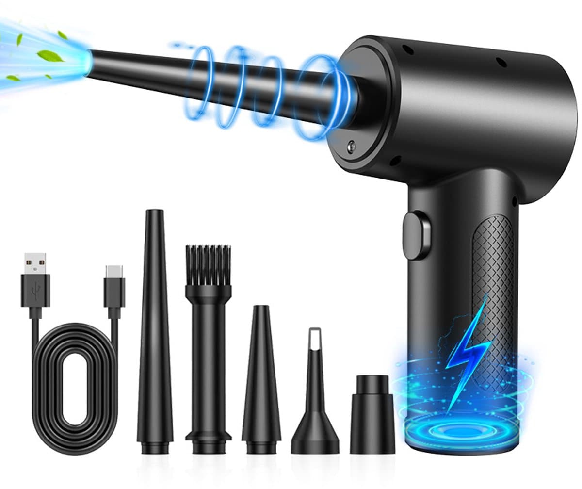 Air Duster Draadloos - 5 opzetstukken - Compressed air - stofreiniger - Air duster - Oplaadbaar 6000mAh - 51.000 RPM - Perslucht - Compressed Air - Zwart — afbeelding 1