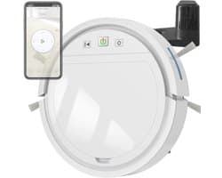 Smart Robot stofzuiger (wit) met borstels en dweil functie in gratis Tuya en Smartlife app.