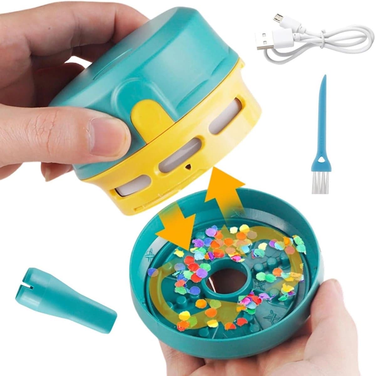 Tafelstofzuiger - Mini stofzuiger - Bureau reinigen - Draadloos en USB - 9 x 9 x 6.5 cm - Groen — afbeelding 1