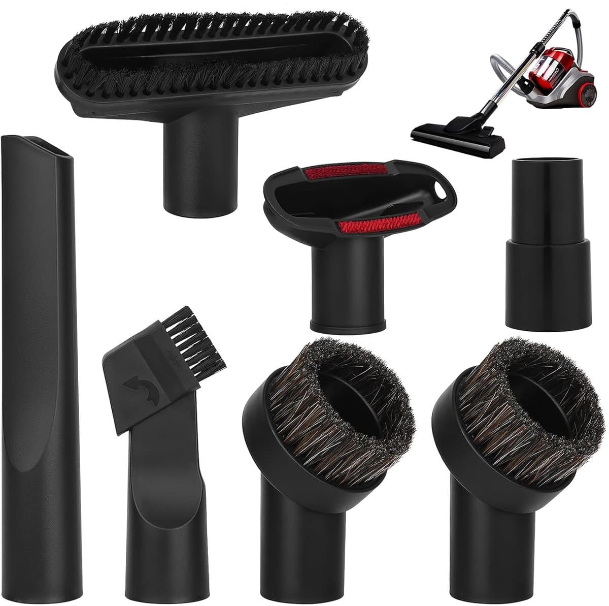 Universeel stofzuigermondstuk 32 mm – Borstel voor meubels, kierenzuigmond voor auto's, dierenharen en auto-interieur, set van 7 stofzuigeraccessoires, multifunctionele stofzuigerborstels — afbeelding 1