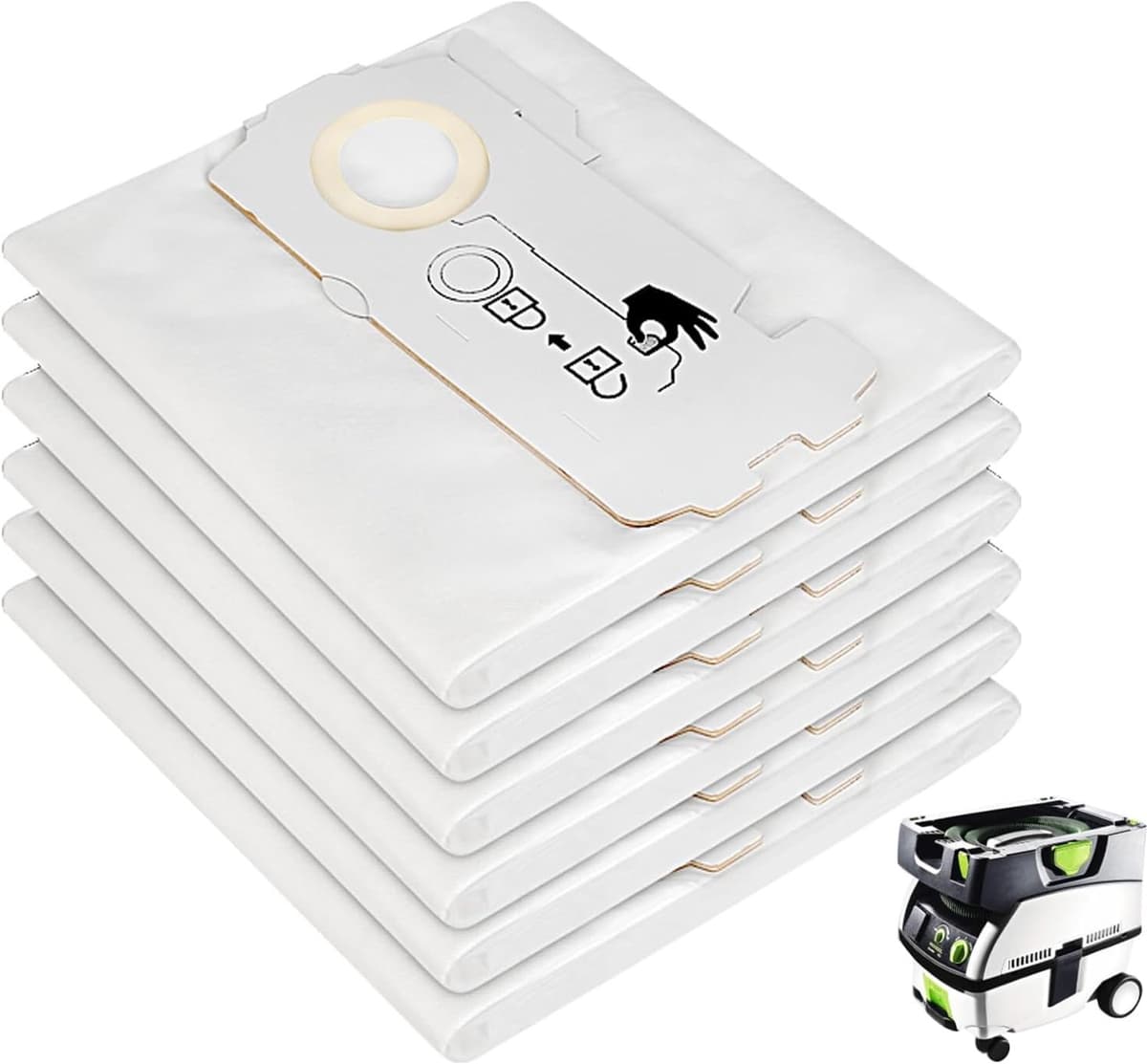 Set van 5 zelfreinigende filter zakken geschikt voor Festool 204308 stofzuigers - vervangende stofzuigerzakken - accessoires voor werkplaatsstofzuigers — afbeelding 1