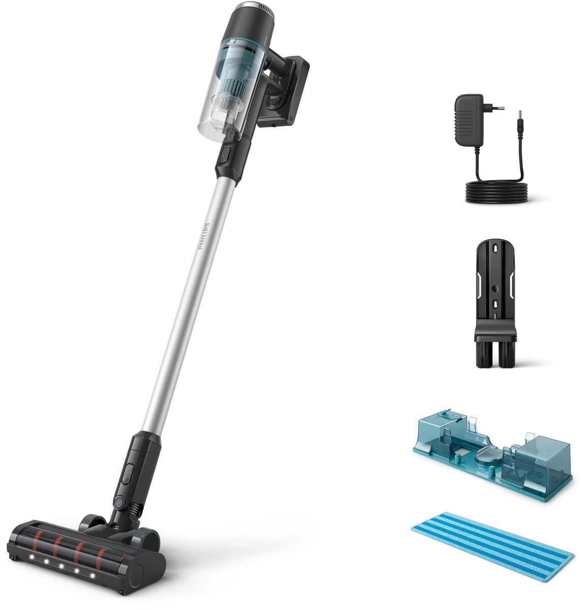 Philips Steelstofzuiger Met Dweilfunctie XC3131/01 - Draadloos - Zuigmond met LED verlichting - Zonder Zak - Handstofzuiger - Alle Vloertypen - Matzwart — afbeelding 1