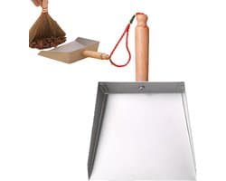Metalen Stofpan - Kleine Vuilblik - Snelle Schoonmaak - Ergonomisch Hout Handvat - 22 x 15 cm - Zilver