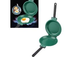 Dubbelzijdige pannenkoekenpan, omeletpan, keukenpan, groen, 19 cm, toastpan met hittebestendig handvat, toastpan voor koken, braden, bakken, grillen