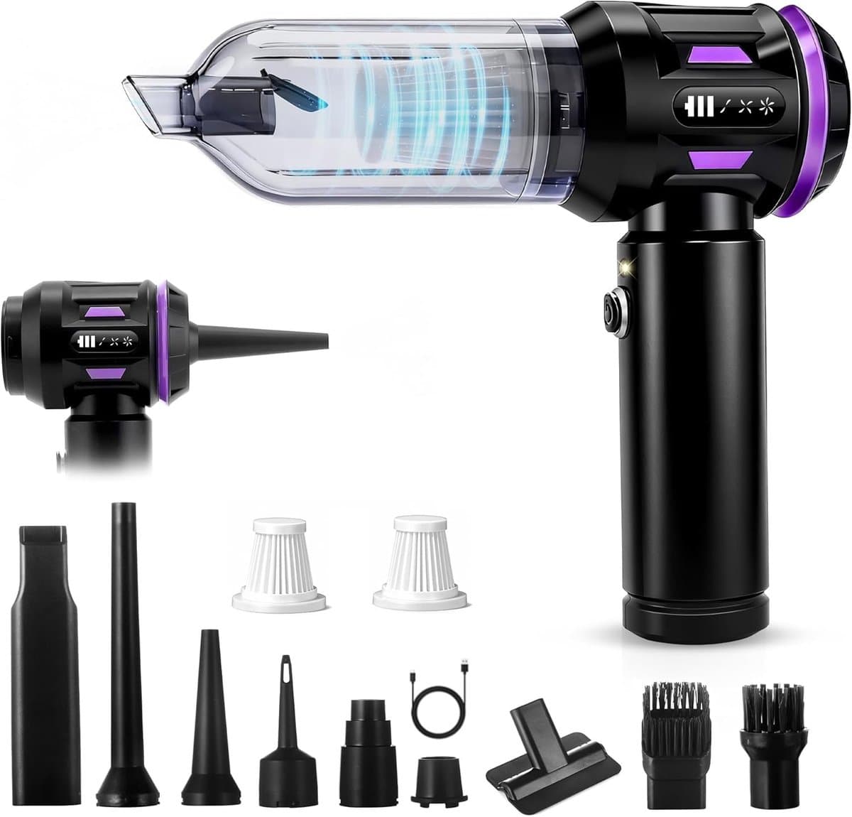 NETTLIFE - Kruimelzuiger - Handstofzuiger - Accu Mini Stofzuiger Draadloos - 25000Pa - 4-in-1 Autostoofzuiger - 3 standen - Draagbare stofzuiger - voor auto Huishouden Dierenharen - violet — afbeelding 1