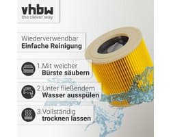 vhbw geplooid filter compatibel met Kärcher WD 2500 M, WD 2200, WD 2240, WD 2400 M, WD 2250, WD 2250 stofzuigers - cartridgefilter geel, wasbaar