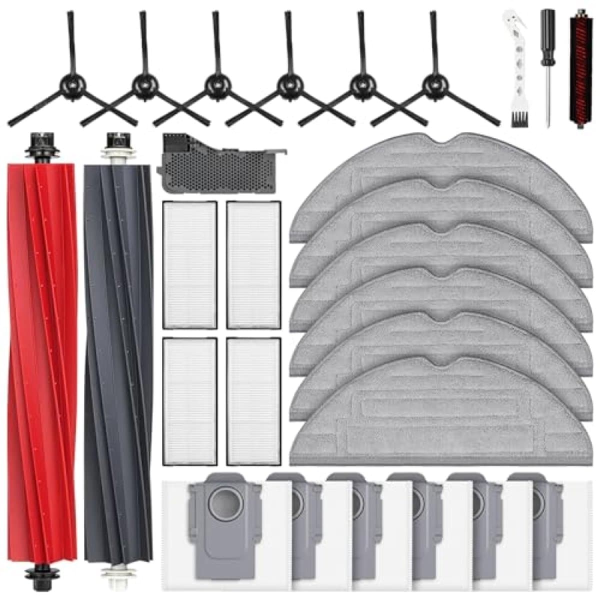 28-delige accessoireset voor Roborock S8 Pro Ultra robotstofzuiger - 2 hoofdborstels, 6 stofzakken, 6 dweilpads, 4 HEPA-filters, 6 zijborstels, 2 reinigingsaccessoires - PromoHome — afbeelding 1