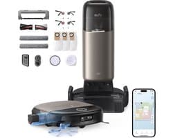 eufy Dweilrobot HydroJet S2 met Vervangingssets, 30kPa AeroTurboTM 2.0-Zuigkracht, Vloerreinigingssysteem 2.0, EcoCleanth Elektrolyse, Randreiniging, Haarvrije DuoSpiralt" Borstels, 12-in-1 UniCleanTM Station