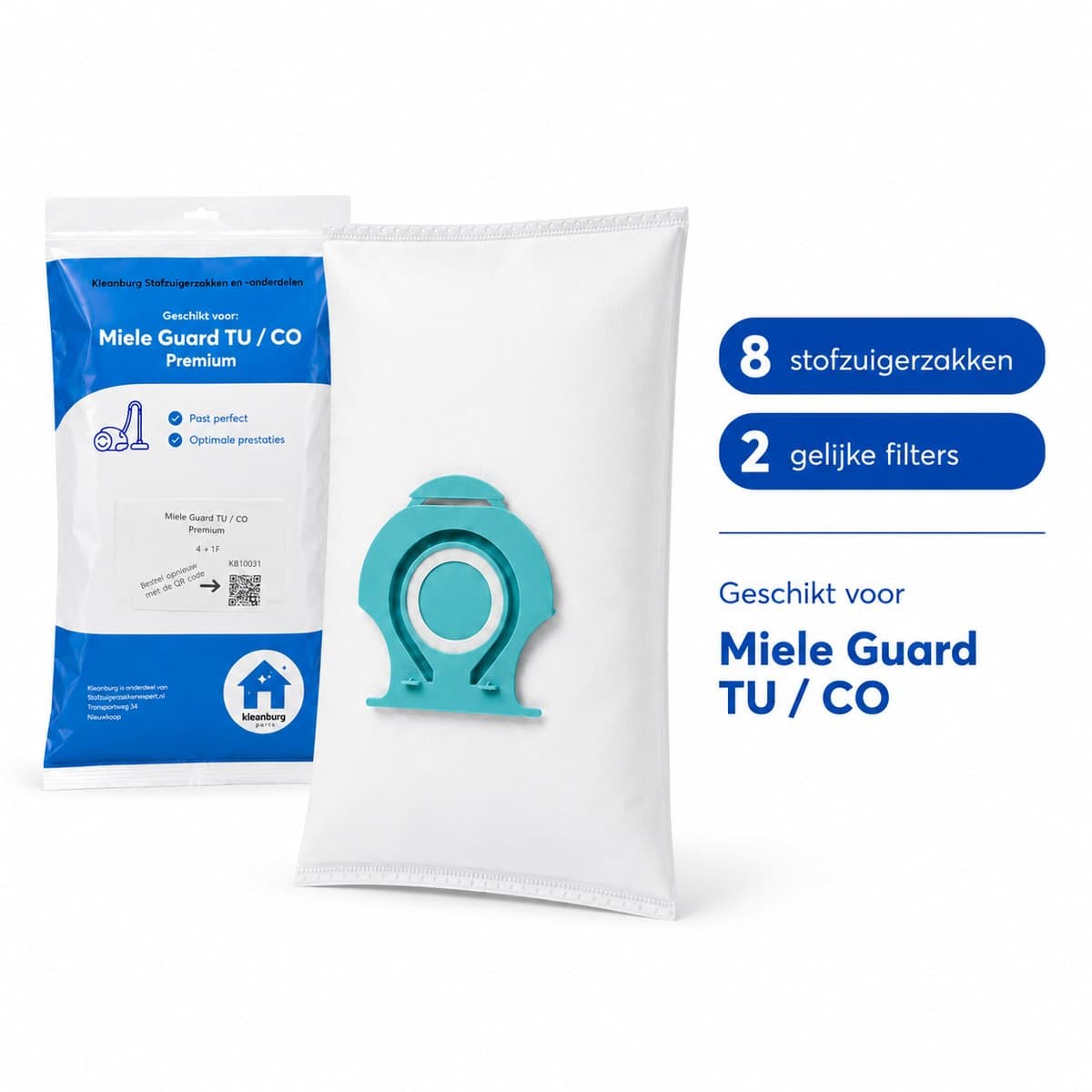 Vervangende stofzuigerzak – compatibel met Miele HyClean Pure TU & CO / Guard S1, L1, M1 – niet origineel (8 zakken + 2 filters) — afbeelding 1