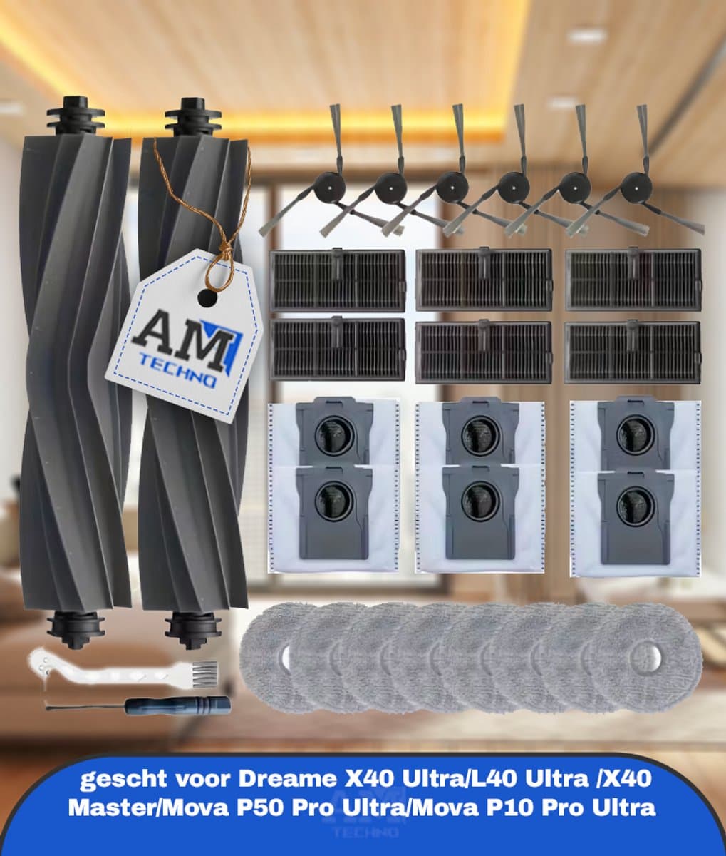 30 stuks Stofzuiger Vervangingsaccessoires, Geschikt voor Dreame X40 Ultra/L40 Ultra /X40 Master/Mova P50 Pro Ultra/Mova P10 Pro Ultra Robot Stofzuiger Reserve Onderdelen, Inclusief Hoofdmotor Zijborstel Hoogrendement Filter Dweil Doek — afbeelding 1