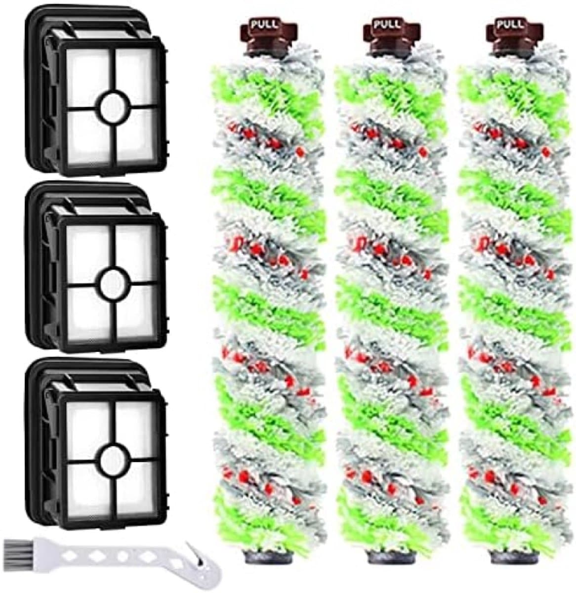 PromoHome 3-in-1 Reservefilterset en Borstelrollen voor Kruisstofzuigers - 3 Filters + 3 Microvezel Borstels - Geschikt voor Diverse Vloeroppervlakken en Huisdieren — afbeelding 1