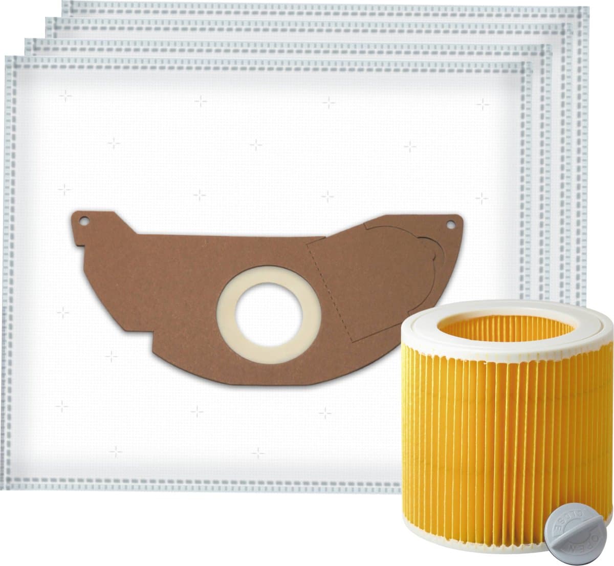 5x Dparts stofzuigerzakken en 1 filter geschikt voor Karcher WD2 en MV2 series - voor series A2004 A2054 WD 2.200 2.210 2.240 2.250 - nr. 6.904-322.0 - 6.414-552.0 — afbeelding 1