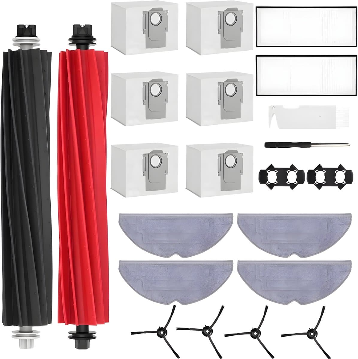 PolkaHome® accessoireset geschikt voor Roborock S8, S8+, S8 Pro Ultra Robot Vacuüm Vervangende Onderdelen, 2 hoofdborstels, 6 stofzakken, 4 zijborstels, 2 filters, 4 reinigingsdoekjes, robotstofzuiger accessoireset, stofzuigerrobot — afbeelding 1