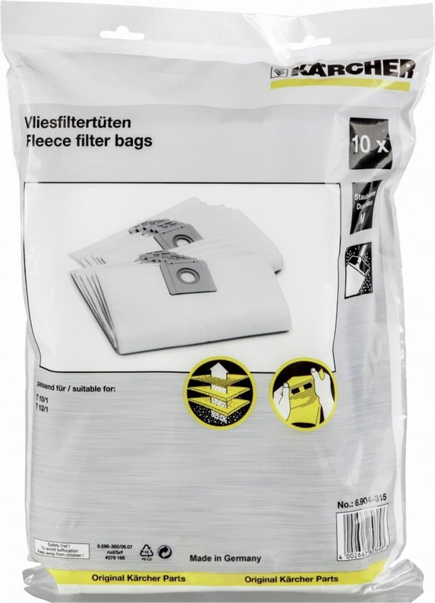 Karcher Stofzuigerzak Micro Fleece 10 stuks T10/1, T12/1 69043150 (6.904-315.0) — afbeelding 1