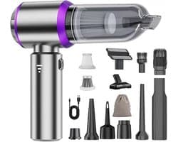 Mini autostofzuiger - Draagbare reiniger - Auto kantoor thuis - 4-in-1 functie - 22000PA 6000mAh - Zilver paars