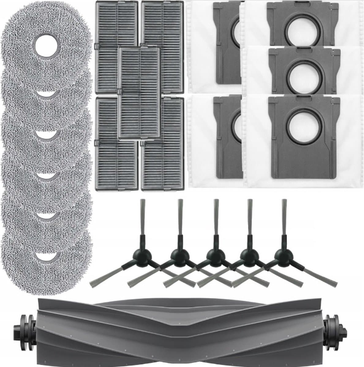 Onderhoud set compatibel met Dreame L10s ULTRA gen2, PRO, PRO HEAT X30 MOVA E30 P10 ULTRA - vervanging van hoge kwaliteit - groot aantal onderdelen - 5x stofzak - 5x zijborstel - 6x dweil - 5x motorfilter - 1x hoofdborstel — afbeelding 1