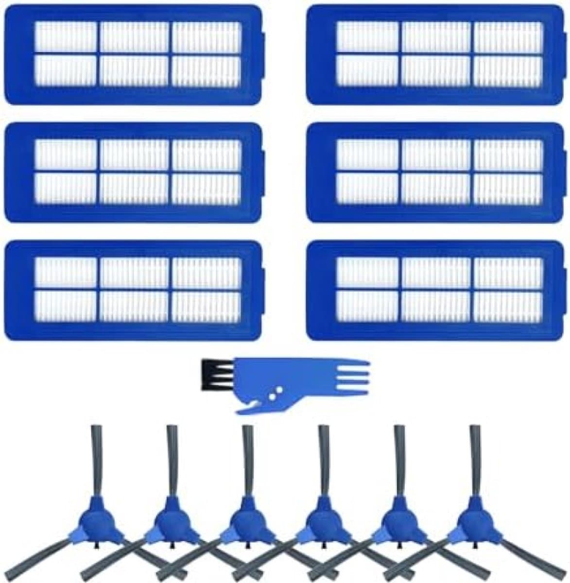 Vervangende accessoires geschikt voor Eufy RoboVac 11S Max, 15C Max, 30C Max, G10 G20 G30 Hybrid stofzuiger onderdelen, 6 Hepa filters, 6 zijborstels — afbeelding 1