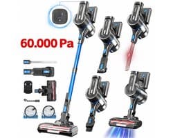 Grenintol 6-in-1 Steelstofzuiger Draadloos – Steelstofzuiger – 60.000 Pa – 2500 mAh Accu – Draadloze Stofzuiger - Accu tot 60 Minuten – Stofzuiger zonder Zak 1,2 L Stofbak – Stofzuiger Draadloos met LED Licht – Voor Tapijten en Harde Vloer – Rood