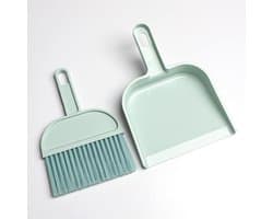 Mini bezem stoffer - Kleine handveger - Bureau schoonmaken - Zachte haarreiniging - 22 x 15 cm - Grijs