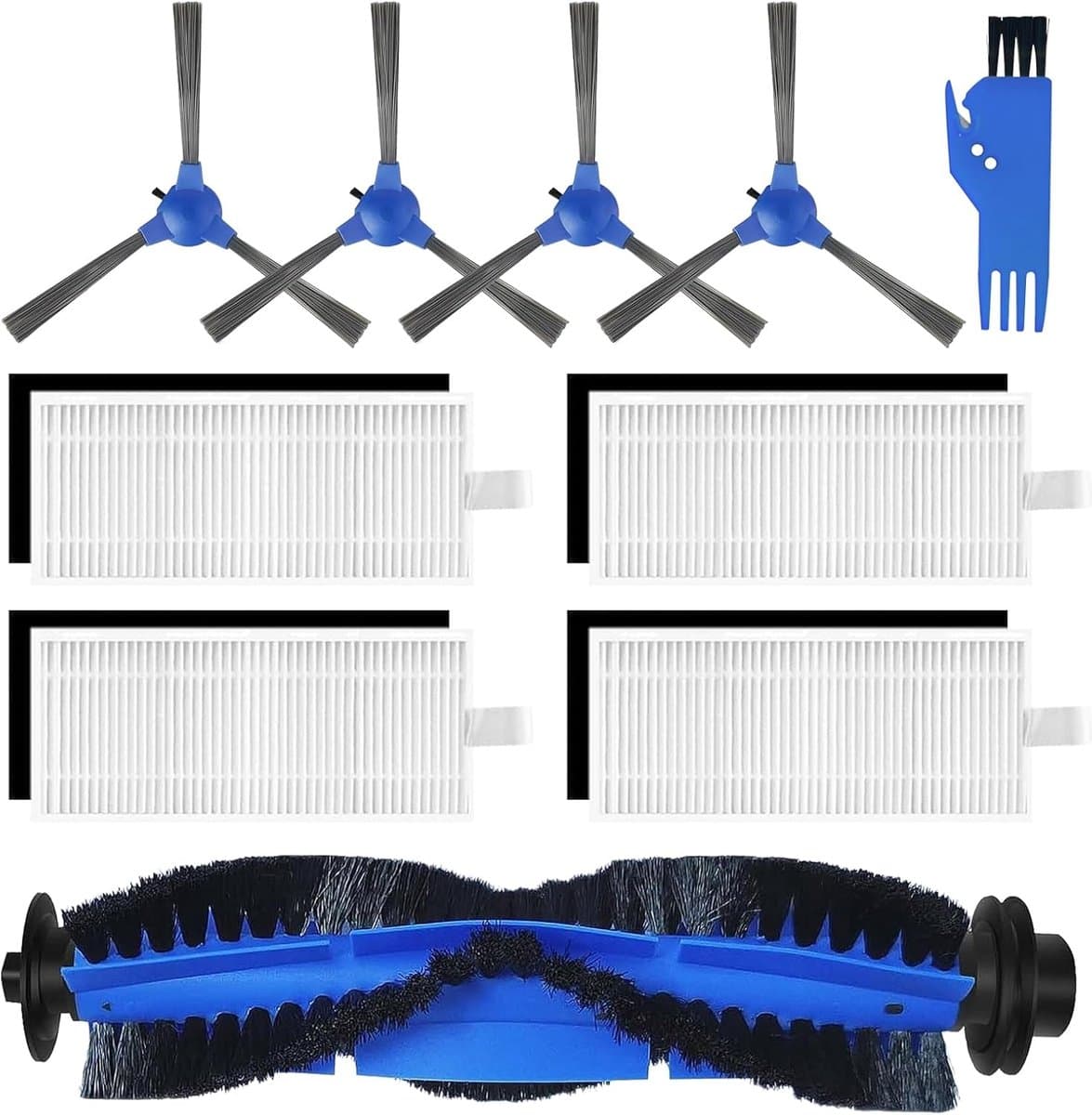 10 stuks - inclusief 4 filters, 4 randveegborstels, 1 Hoofdborstel en 1 hoofdrolborstel - Voor Eufy RoboVac 11S, RoboVac 12, RoboVac 15C, RoboVac 30, RoboVac 30C, RoboVac 35C - Vervangingsonderdelen — afbeelding 1