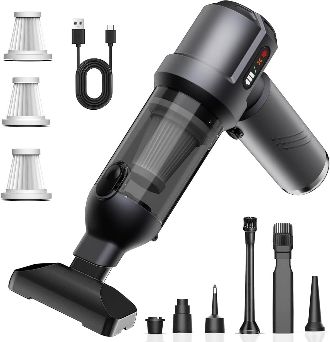 Handstofzuiger - Draagbare stofzuiger - Auto en huis - 4-in-1 functie - 25000 Pa - Grijs — afbeelding 1