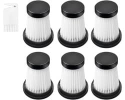 EGoods - Vervangende cartridges voor draadloze stofzuiger HEPA-filter, set van 6 - geschikt voor MOOSOO K12, K12 Pro, K13 - inclusief reinigingsborstel