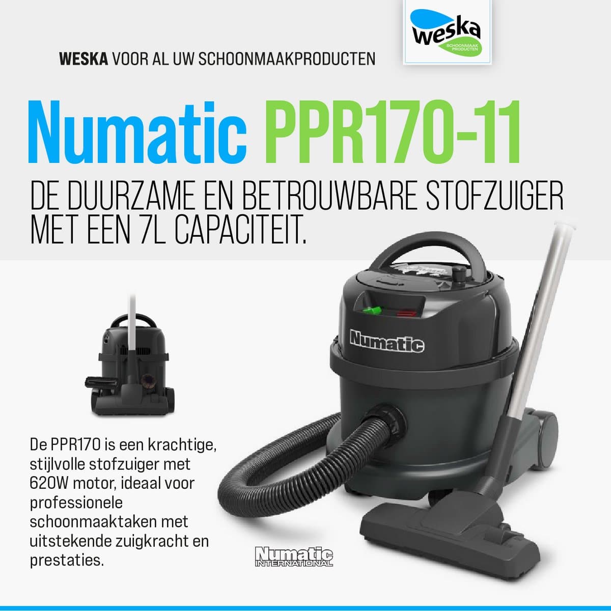 Numatic Stofzuiger | PPR170-11 | zwart met kit AS0 | 10 stofzakken | Extra parketzuigmond — afbeelding 1
