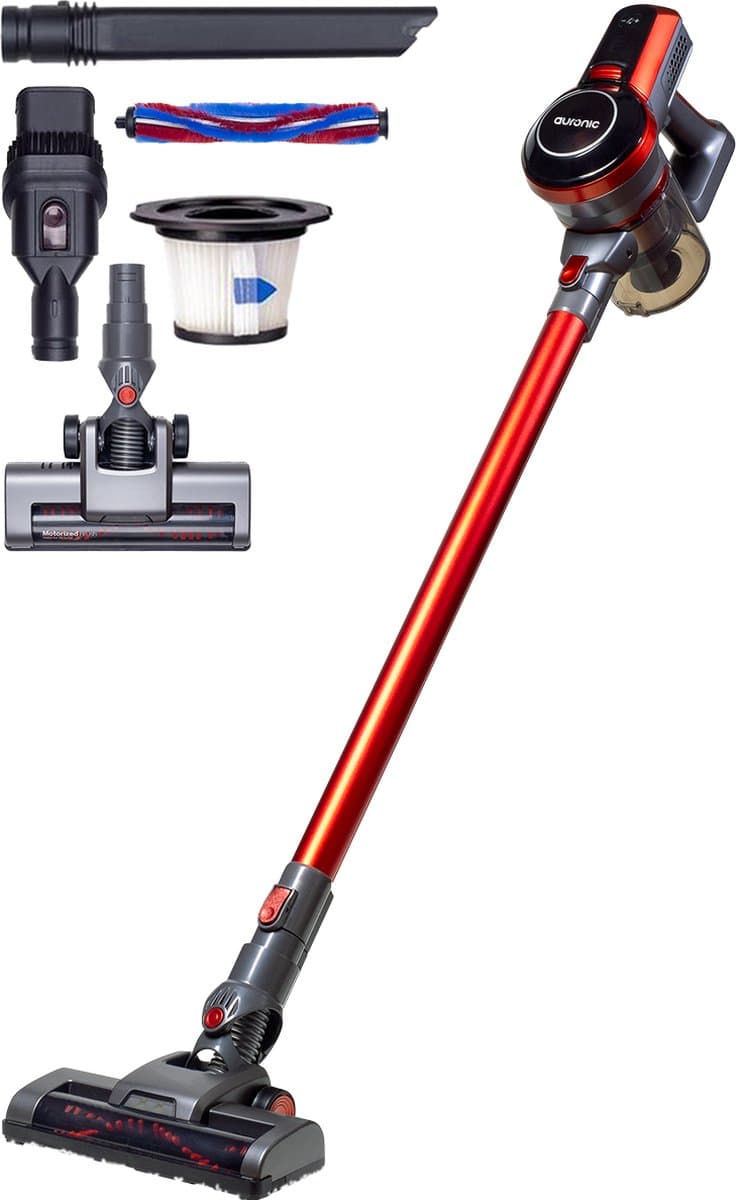 Auronic Steelstofzuiger Draadloos - Zonder Zak - Op Accu - 4-in-1 - 160W - Vacuum Cleaner - Draadloze stofzuiger - Rood/Grijs — afbeelding 1