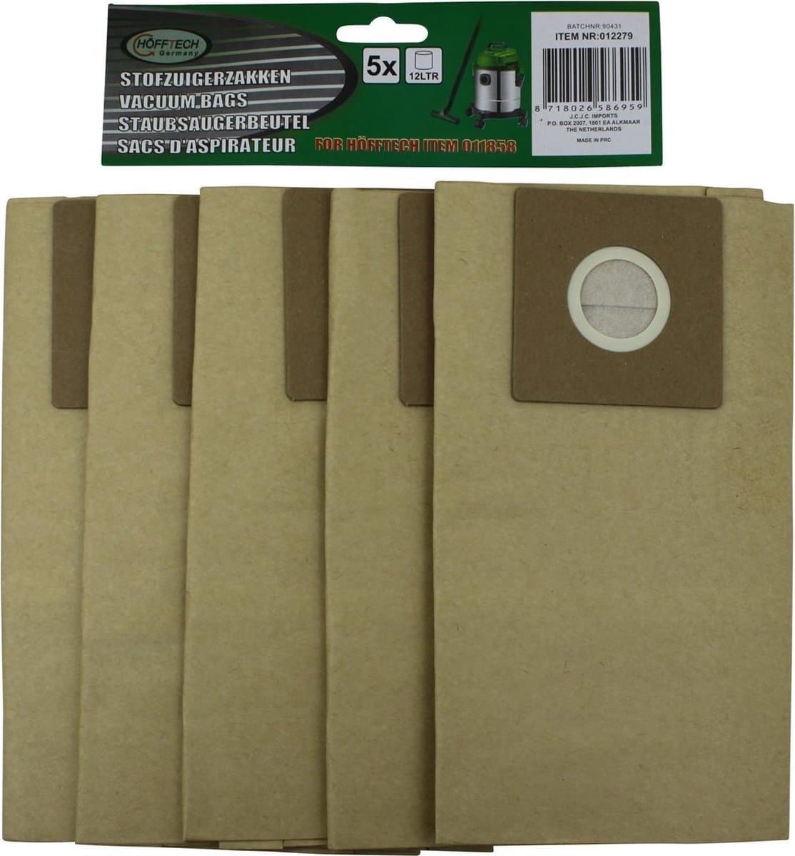 Hofftech Stofzuigerzakken - 5 delig - 12 liter - t.b.v. Nat - En Droogzuiger 1200 Watt — afbeelding 1