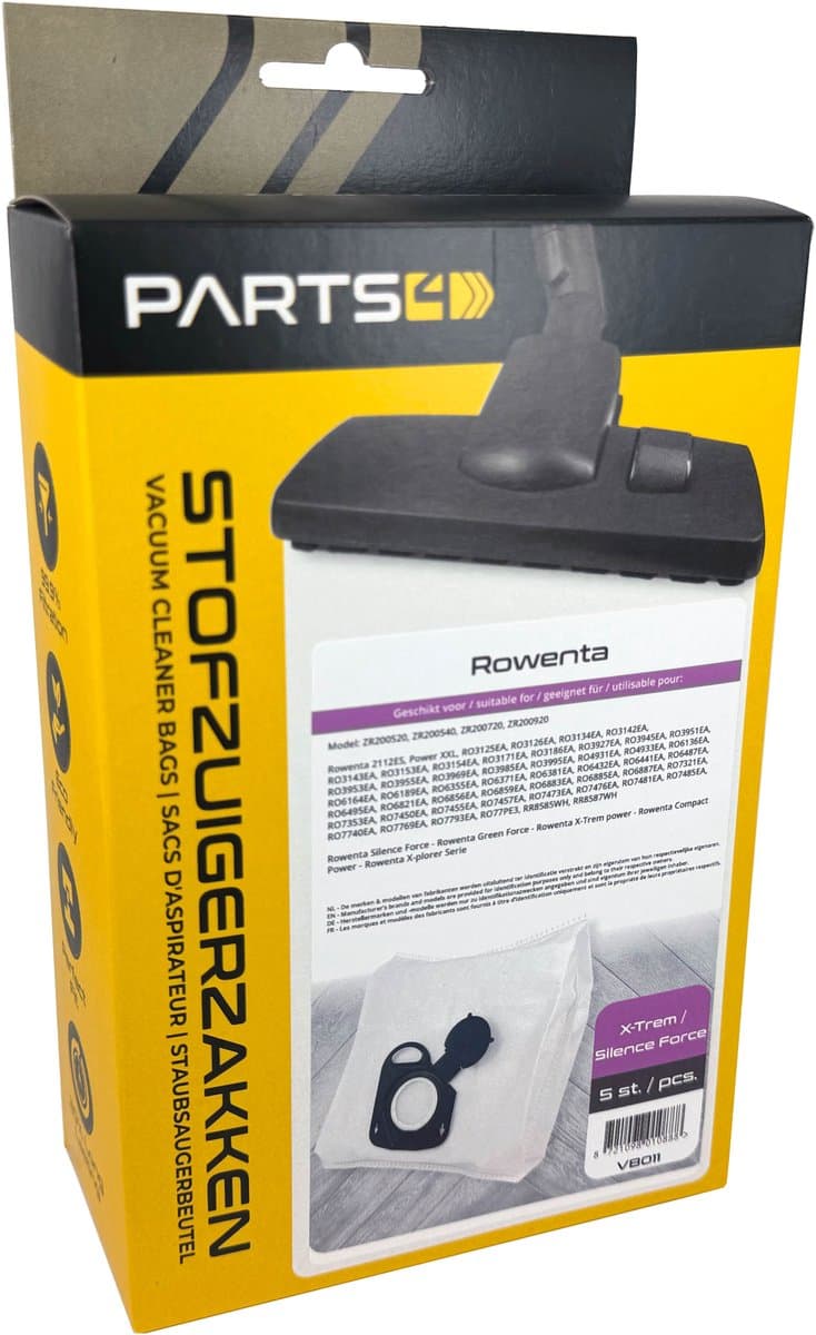 5 Stofzuigerzakken PARTS4® geschikt voor Rowenta | Made in Europe | Passend in o.a. Rowenta Silence Force, X-Trem Power, Compact Power, Green Force, Power XXL, X-Plorer, RO10 — afbeelding 1