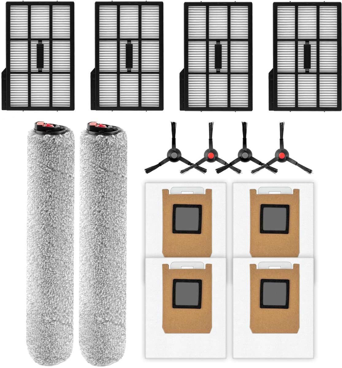 14 stuks - reserveonderdelen - geschikt voor Eufy Omni E25 - Eufy Omni E28 robotstofzuigers - met 2 rolmops - 4 zijborstels - 4 HEPA filter - 4 stofzakken - accessoireset — afbeelding 1