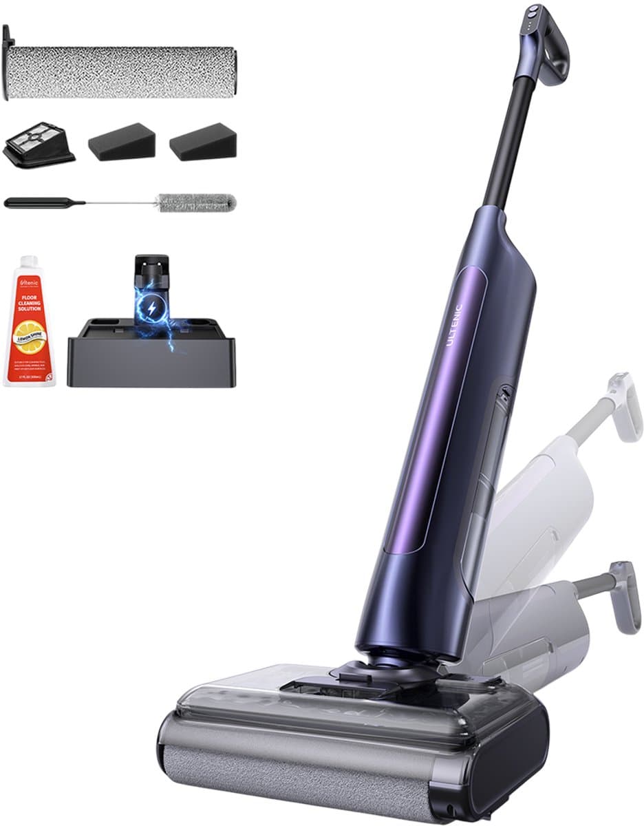 Ultenic AC1 TriFlex nat- en droogstofzuiger, 150W motor, 2600mAh accu, 60 minuten gebruiksduur, 800ml reservoir, 3 reinigingsstanden, zelfreinigend systeem, 180° vlak bereik, Zero-Edge Cleaning — afbeelding 1