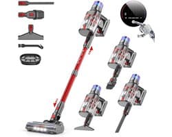 Draagbare Steelstofzuiger - Draadloze Stofzuiger - Huis Schoonmaken - Afneembare Batterij - 600 Watt - Rood