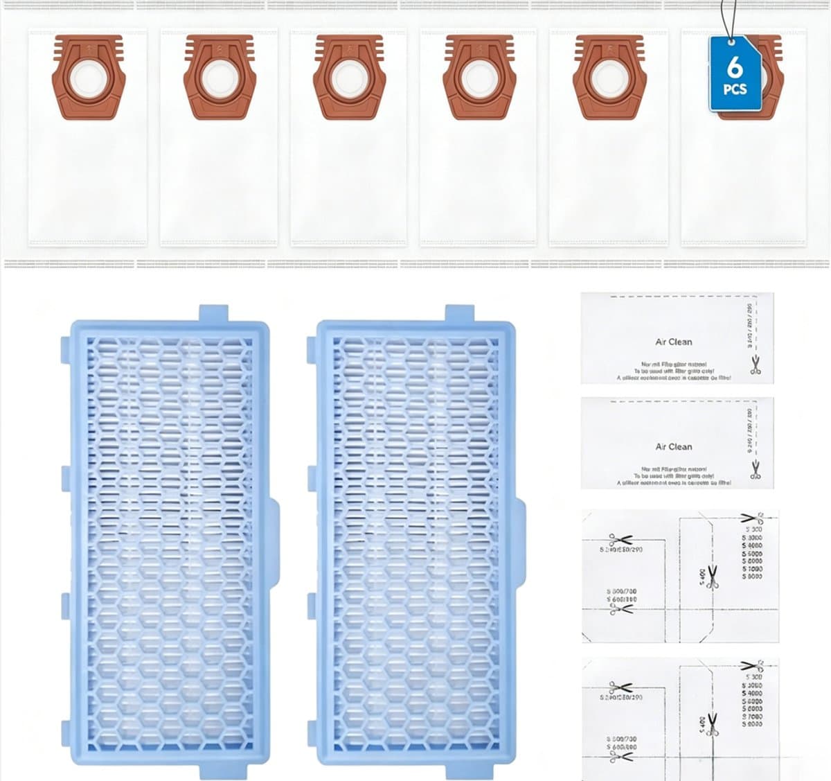 10 stuks - 6 Stofzuigerzakken + 2 filter + 2 sets Filterkatoen - voor Miele GN 3D Complete C3 C2 C1 Classic C1 Vervanging van de zak voor Miele stofzuiger serie S2000, S5000 en S8000 — afbeelding 1