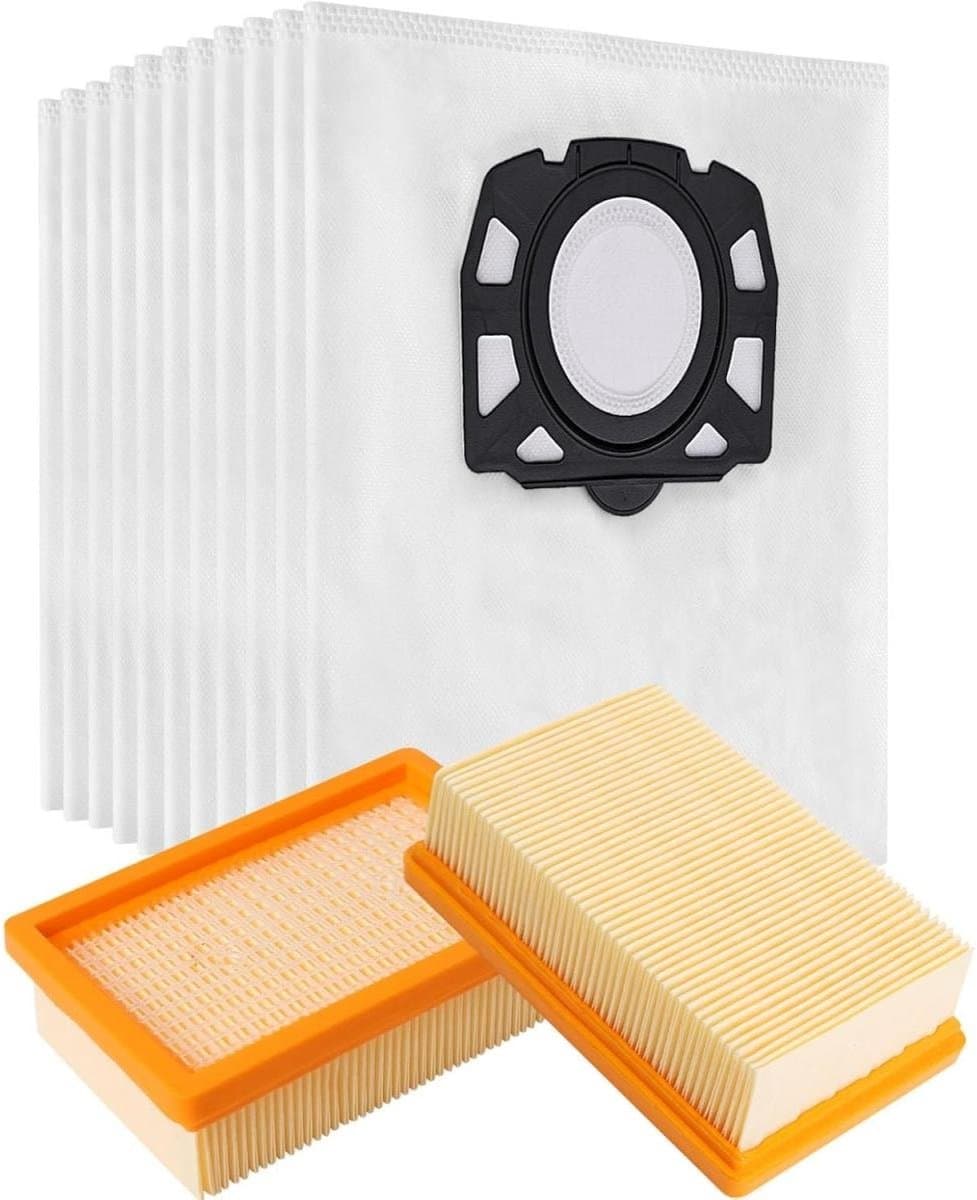 GELLDG 10 stuks stofzuigerzakkenset - inclusief 2 vervangingsfilters - Geschikt voor Kärcher WD4 WD5 WD6 WD5P WD6P MV4 MV5 MV6 modellen - De filterset bevat een KFI 4410 filter (2.863-005.0) en een KFI 487 stofzak (2.863-006.0) — afbeelding 1