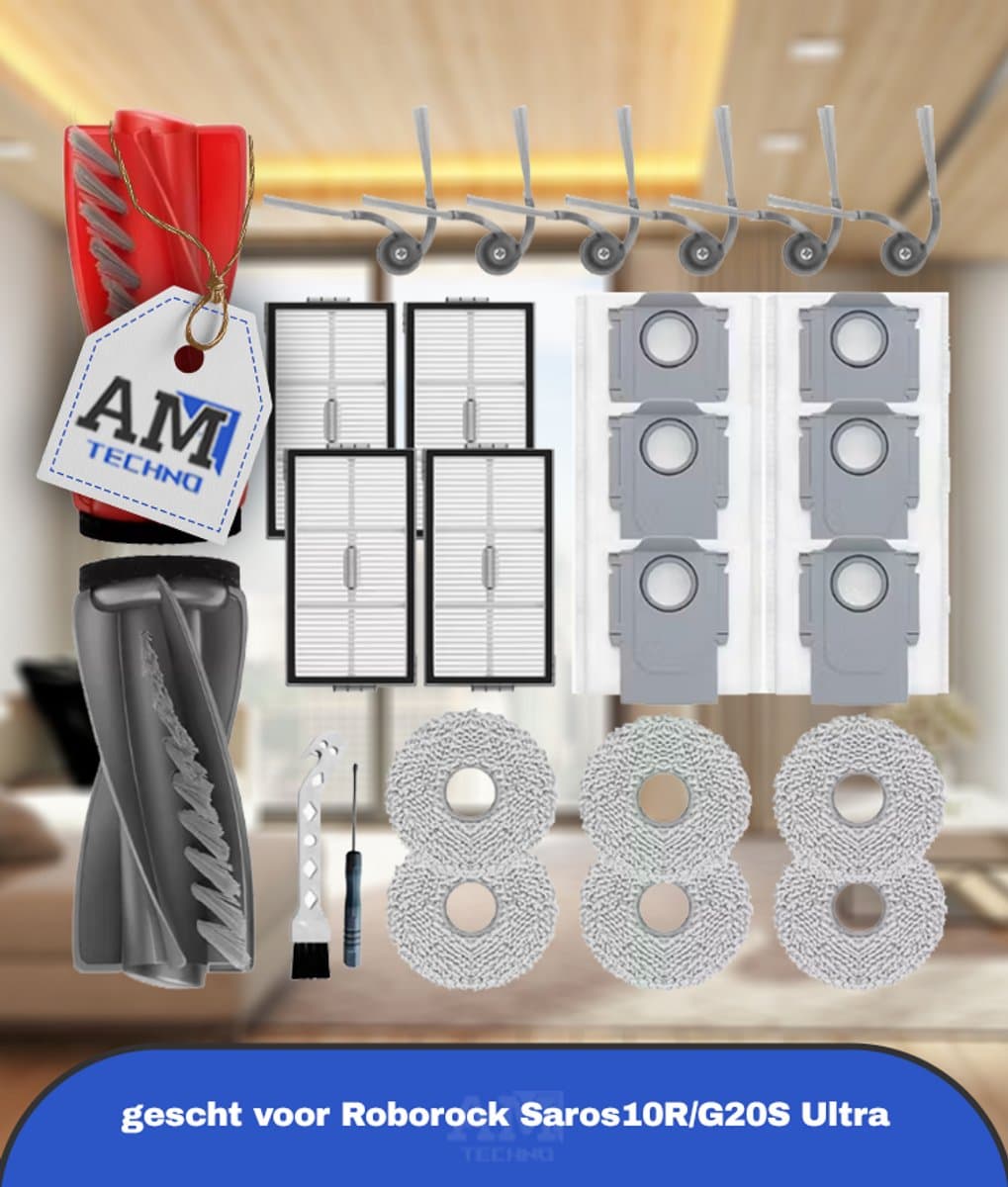 26 vervangingsonderdelen en accessoiresets, geschikt voor Roborock Saros10R/G20S Ultra/ robotstofzuigers, 2 hoofdborstels, 4 HEPA-filters, 6 dweilpads, 6 zijborstels, 6 stofzakken, 2 gereedschappen — afbeelding 1