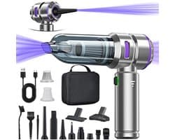 4-in-1 handstofzuiger, accu, sterke autostofzuiger, 25000 Pa, handstofzuiger, draadloos, 3 versnellingen, 220.000 omw/min, elektrische stofblazer, persluchtspray voor auto, keuken, pc, bank, kantoor