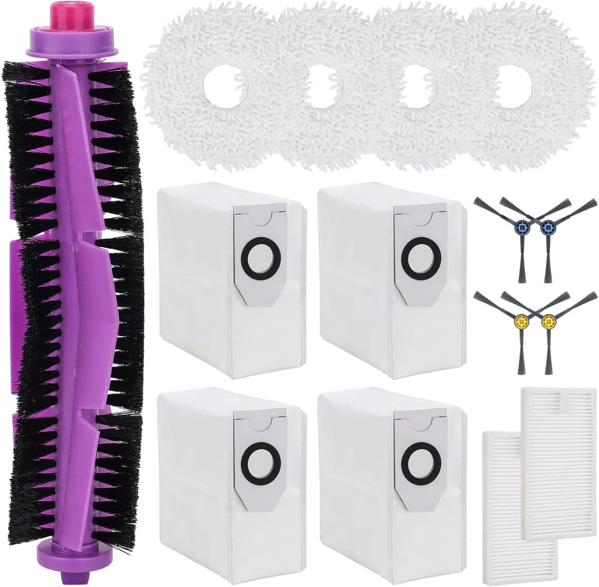 15-delig accessoireset - voor Eureka J12 Ultra stofzuigerrobot en Voor Midea V12 - met 1 hoofdborstel, 4 veegdoeken, 2 HEPA-filters, 2 stofzakken, 4 zijborstels — afbeelding 1