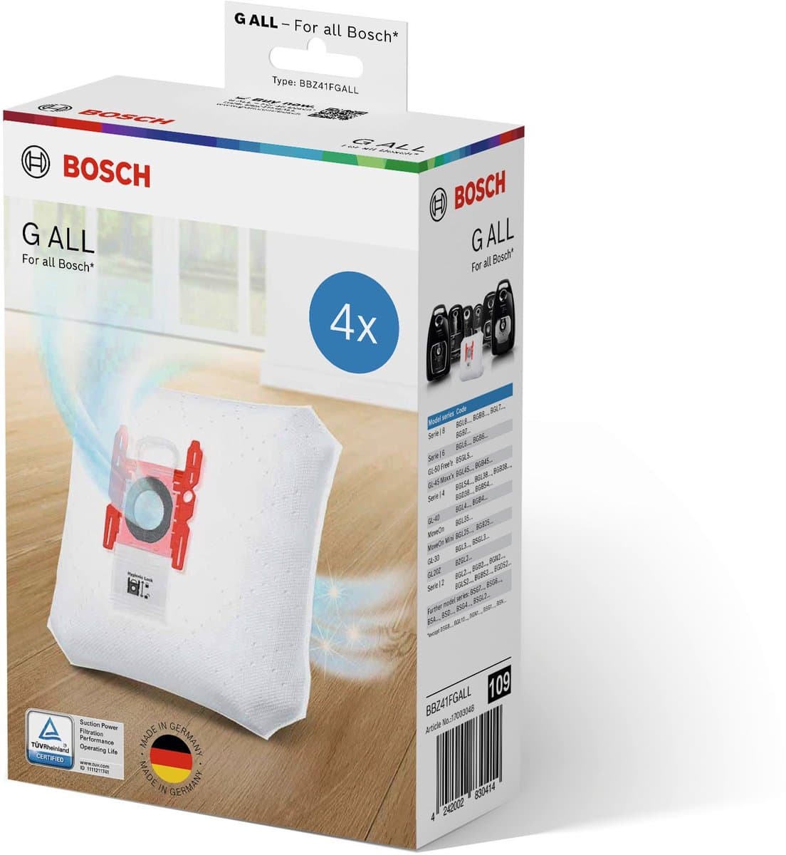 Bosch BBZ41FGALL 4 stofzuigerzakken, geschikt voor Siemens en Bosch — afbeelding 1