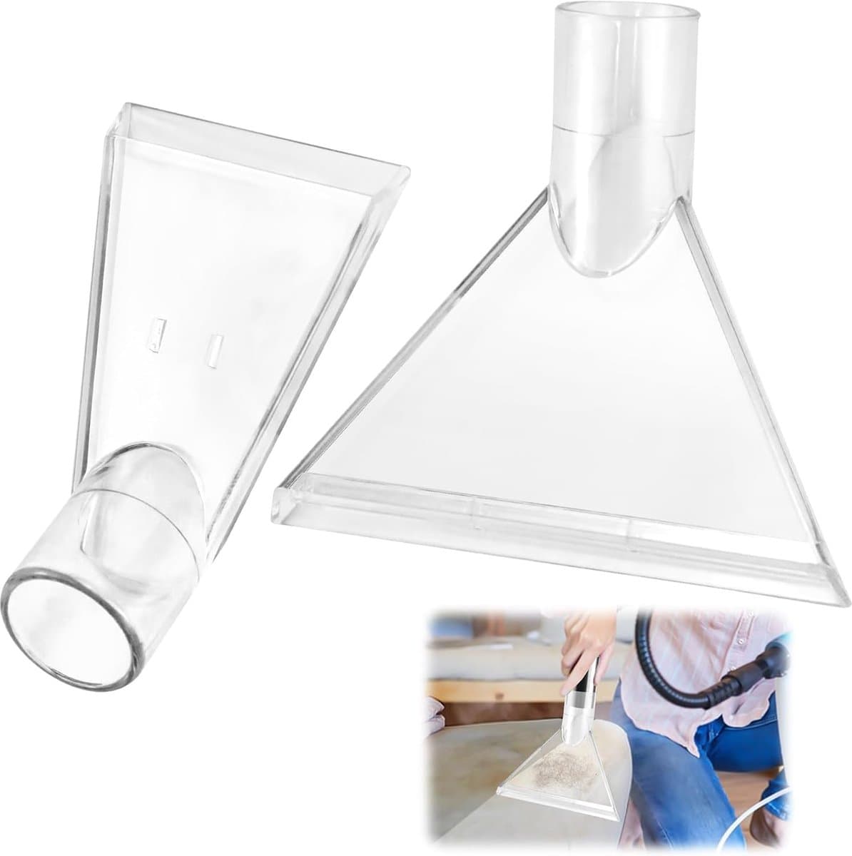 Extractiemondstukken Voor Stofzuiger – Set Van 2 Bekledingszuigmonden – 38 mm Aansluiting – Voor Nat- En Droogzuigers – Voor Bank, Tapijt, Autostoelen En Matras – Transparant — afbeelding 1