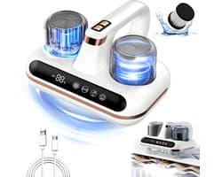 5-in-1 handstofzuiger - UV-sterilisator - Stofzuiger voor mijtenverwijdering - Ultrasone mijtenverwijdering - Combineert mijtenverwijdering en matrasreiniging - Inclusief 2 filters - Uitgerust met UV-lamp - 10.000 Pa zuigkracht - 1800 mAh