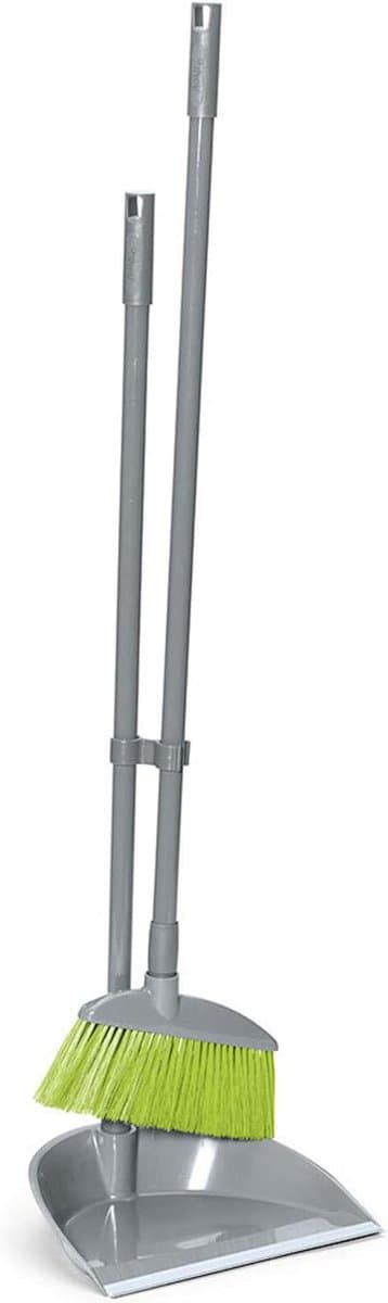 Stoffer en blik set - Veegset lange steel - Stofvrij schoonmaken - Buigvrij vegen - Lange steel - Zilver groen — afbeelding 1