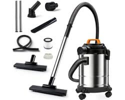 Fuegobird - Electric wet and dry vacuum cleaner - krachtig 2000W - Grote capaciteit 18 L - 4m cord - Blower connection - 7 accessoires - 1.6 m plastic hose - HEPA filterl - Bouwstofzuiger - RVS zuiger